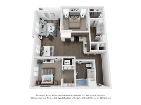 Floor plan for 2 beds, 2 baths, 1045 sqft